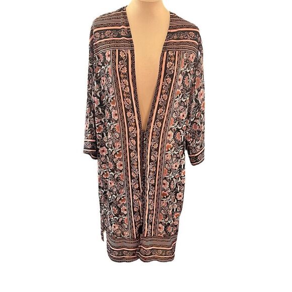 Womens SZ S Boho Flowy Long Duster Cardigan Kimono Floral Artsy Cottagecore 70s - Picture 1 of 9